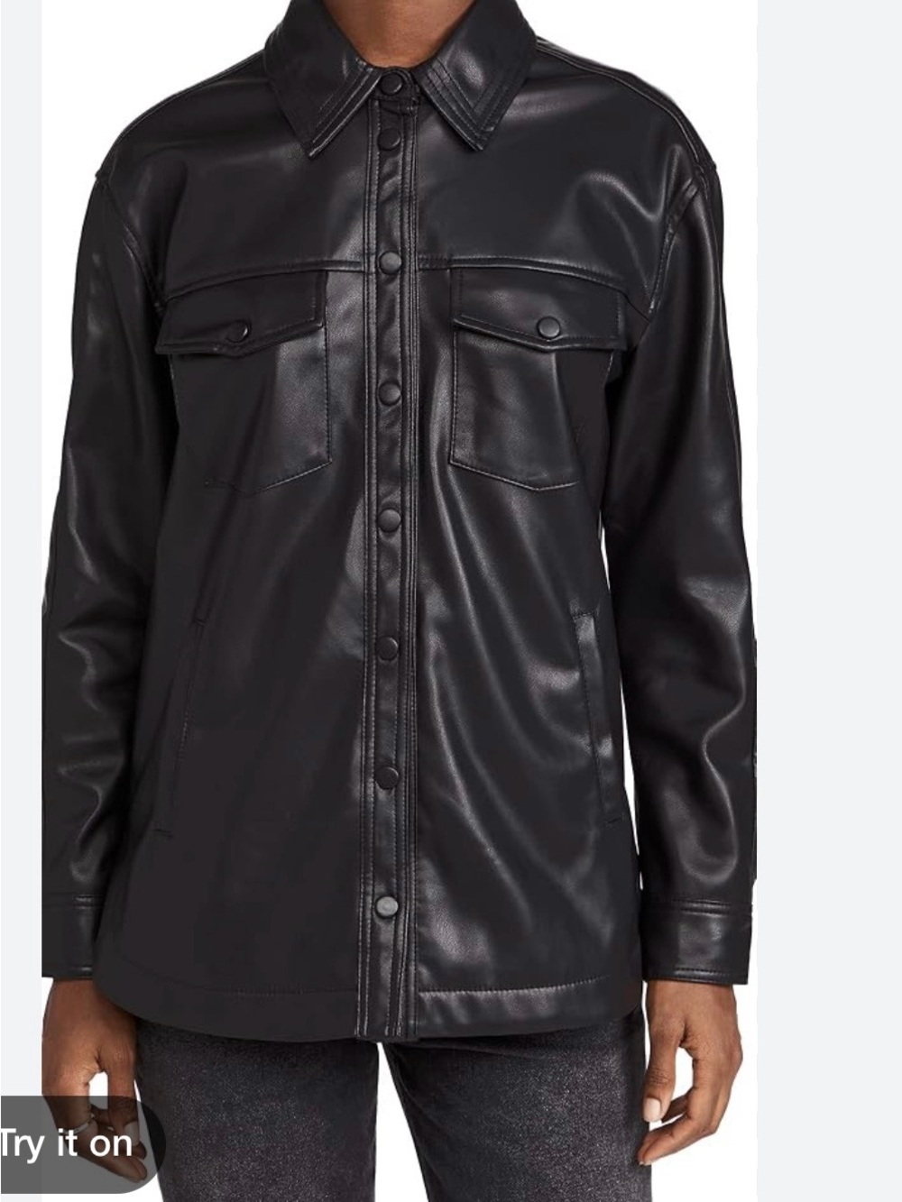 Love Tree Black Faux Leather Button-Front Shirt Jacket size M. Euc.
